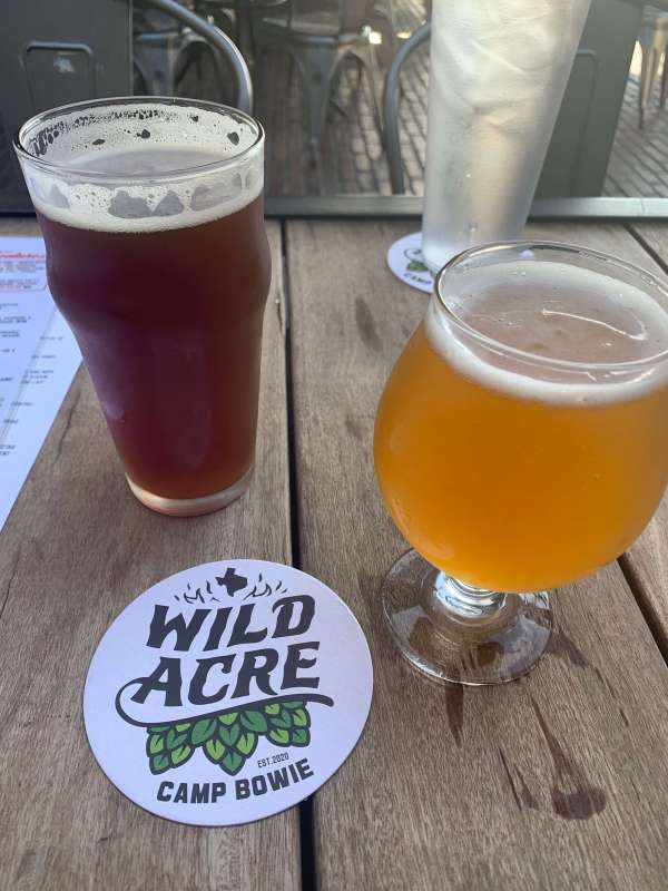 Locally-brewed beer from Wild Acre Brewing Company at Wild Acre Camp Bowie in Fort Worth, Texas