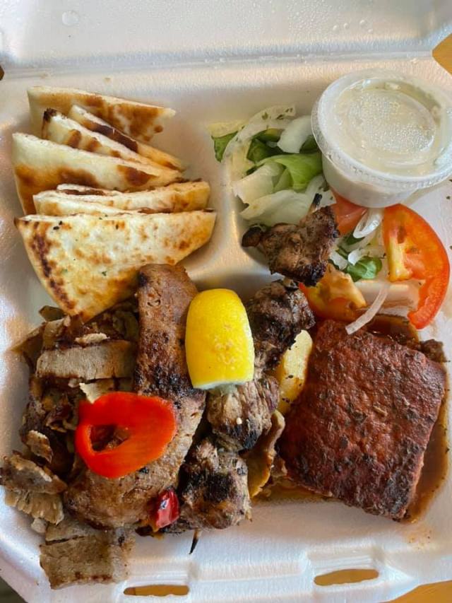 Greek food at Flaming Cheese Greek Restaurant in Dallas, Texas